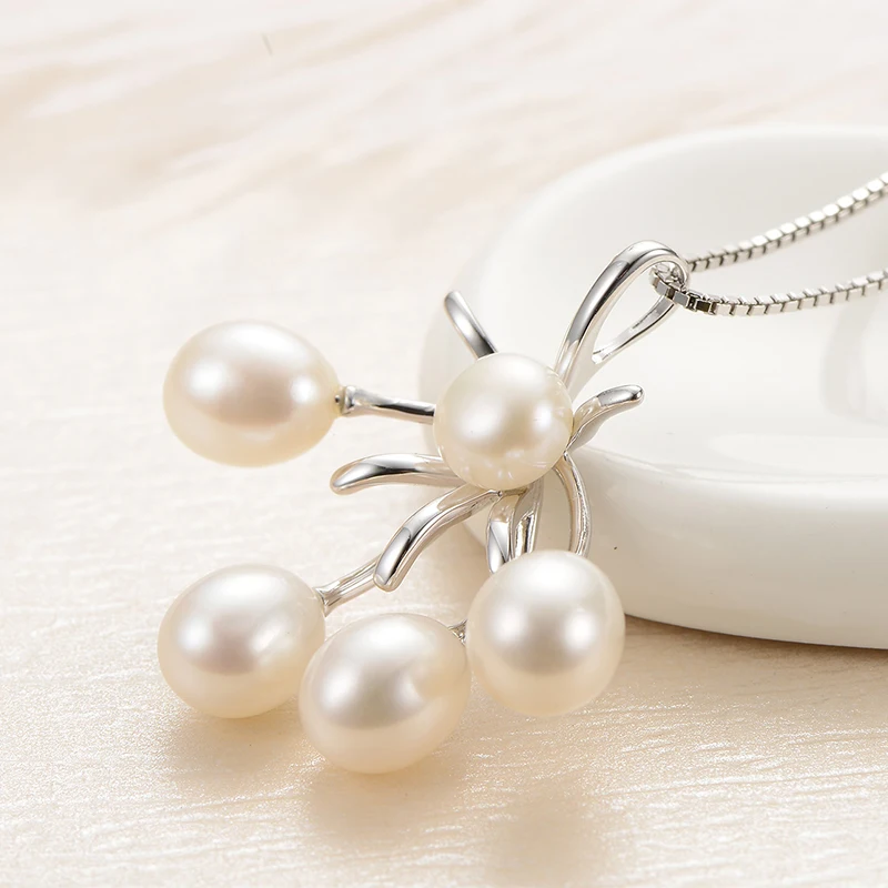 Ожерелье гНжемчужной Молнии Естественный Круглый Белый Пресноводный Жемчуг на Подвеске в Стиле 925 Серебряное Модное Ожерелье в Подарок для Женщин.