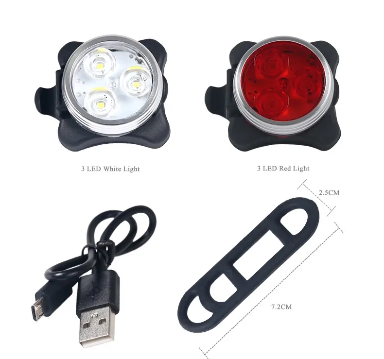 Перезаряжаемые USB велосипед хвост светильник MTB езда на велосипеде 3 светодиодный заднего сиденья спереди светильник лампа фара для велосипеда, светильник, белые, красные, большие размеры