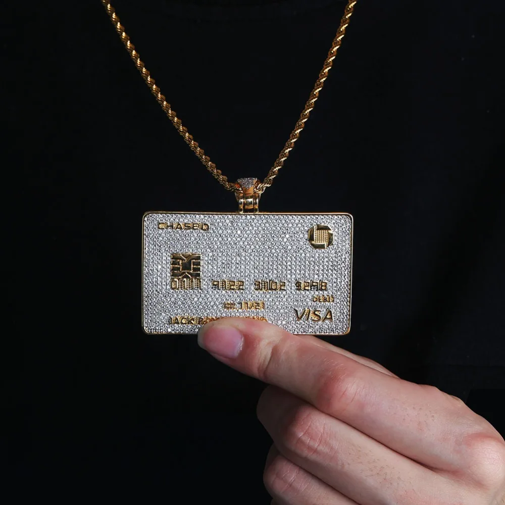 JINAO хип хоп золотой кулон Кредитная карта ожерелье микро проложить Циркон Iced Out ювелирные изделия для мужчин и женщин подарок