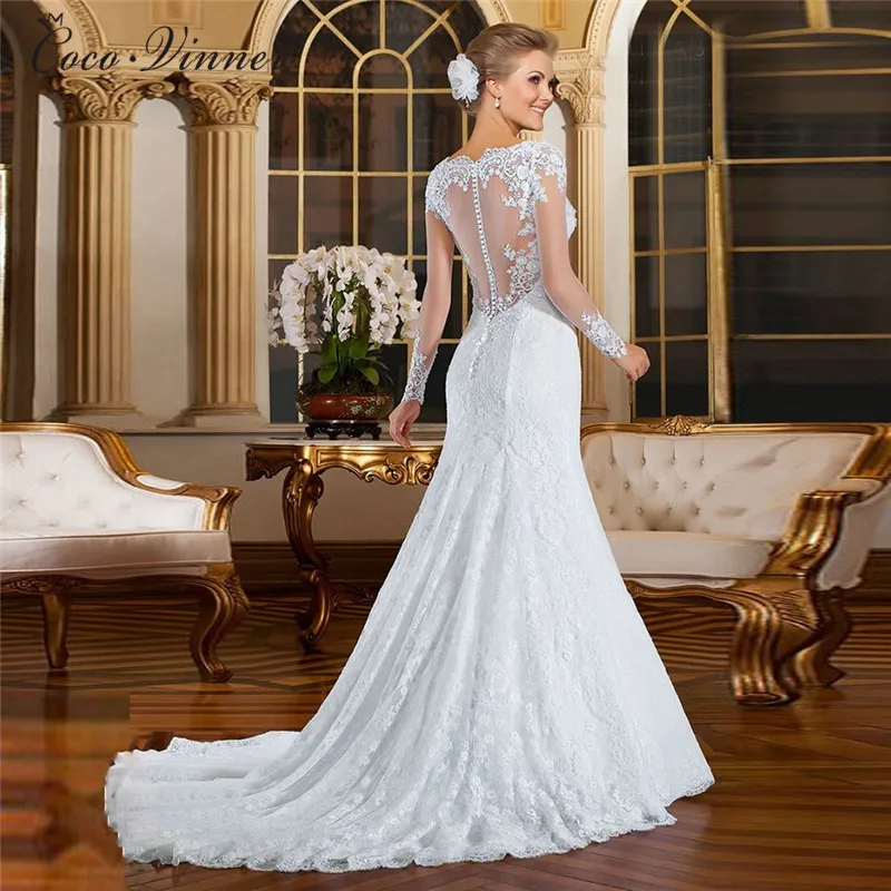 Бразильское свадебное платье русалки vestidos de noiva с жемчугом и вышивкой бисером, иллюзионное кружевное свадебное платье русалки W0021