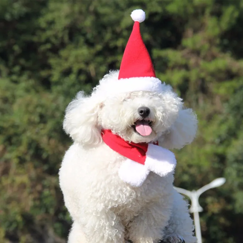 Новейший шарф для домашних питомцев кошек собак Санты Рождество красный