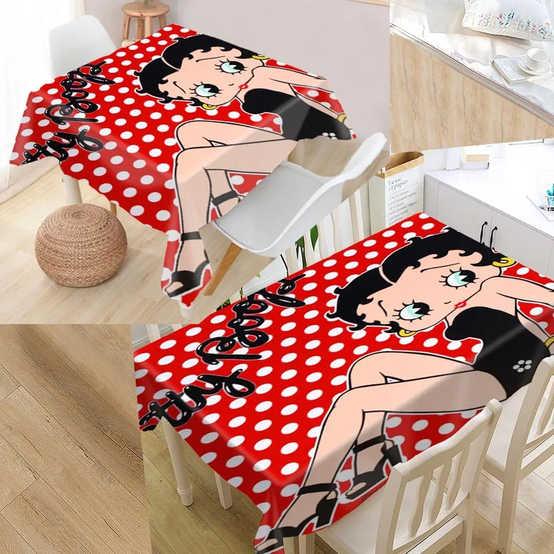 Новое поступление, скатерть Betty Boop на заказ, водонепроницаемая ткань Оксфорд, прямоугольная скатерть, вечерние скатерти для дома