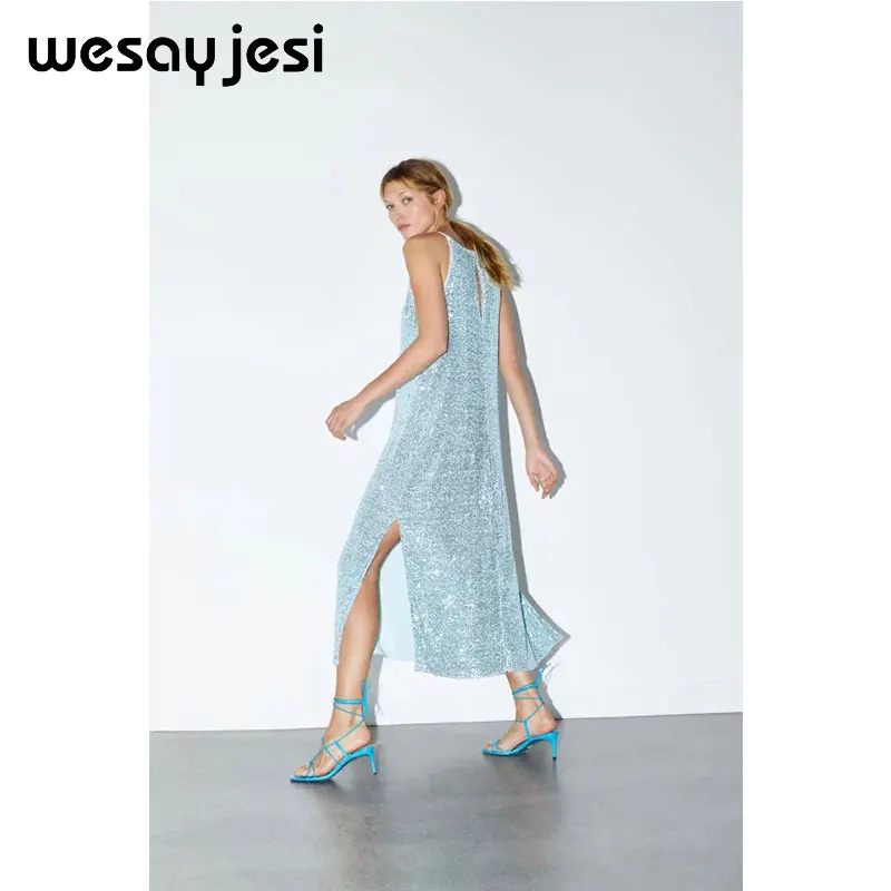Летнее женское платье vestidos, английский стиль, без рукавов, с блестками, одноцветное, длинное, миди платье, уличное, vestidos de fiesta, вечернее платье