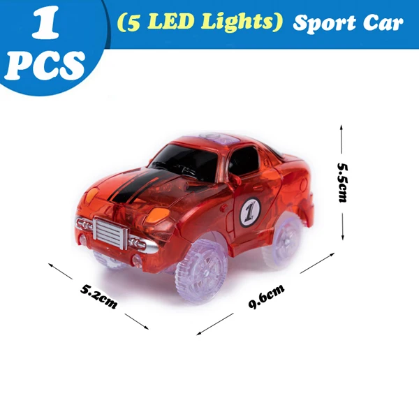 Red sports car Волшебная светящаяся гоночная дорожка DIY универсальные аксессуары рампа поворот дорожный мост перекресток вагон игрушка гоночные дорожки подарки для детей - Цвет: Red sports car