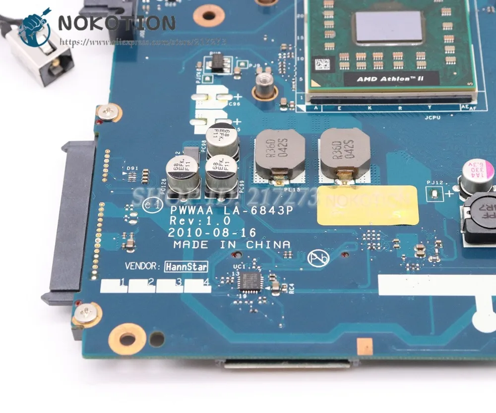 NOKOTION для Toshiba Satellite C660 A660 A665 материнская плата для ноутбука DDR3 PWWAA LA-6843P K000111550 разъем S1 процессор