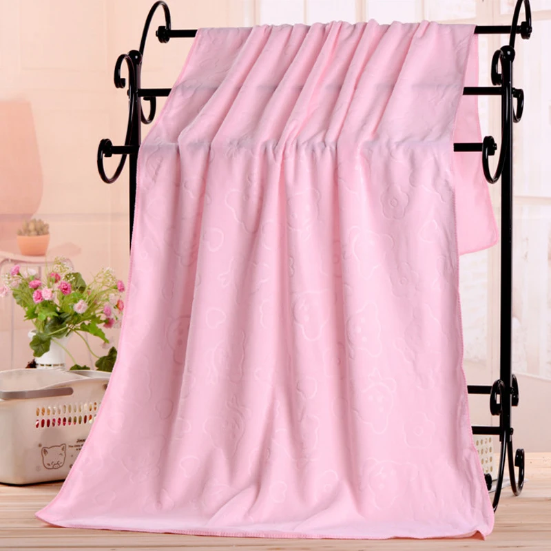 Light pink Горячее предложение полиэфирное банное полотенце 70*140 см водопоглощающее сушильное одноцветное детское мягкое плотное купальное полотенце с принтом медведей - Цвет: Light pink