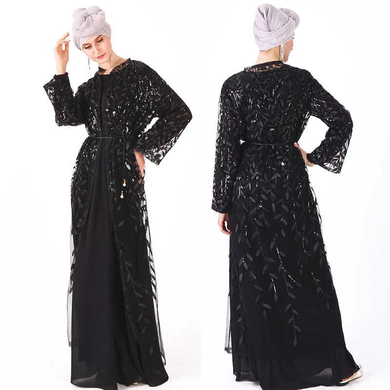 Кафтан с блестками в сеточку кардиган турецком стиле Дубай хиджаб мусульманское