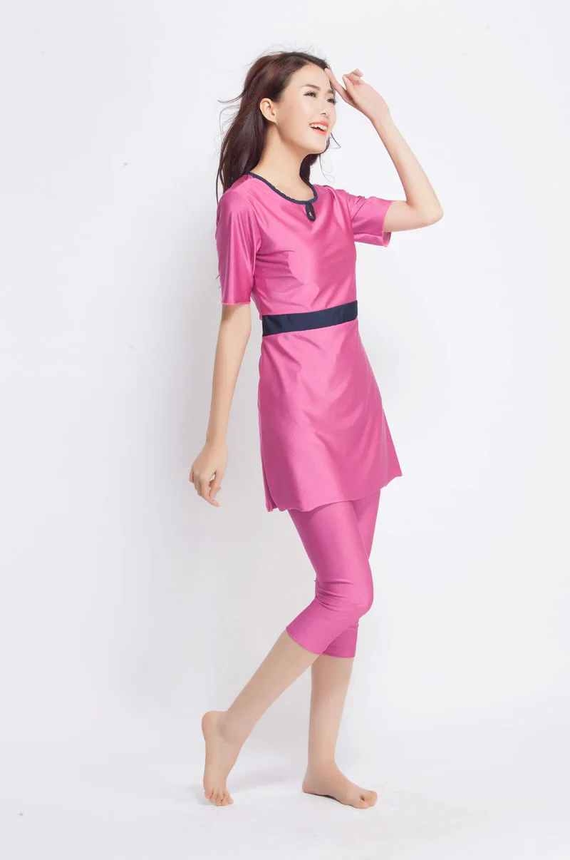 3 вида цветов женский Мусульманский купальник с коротким рукавом Топы + штаны