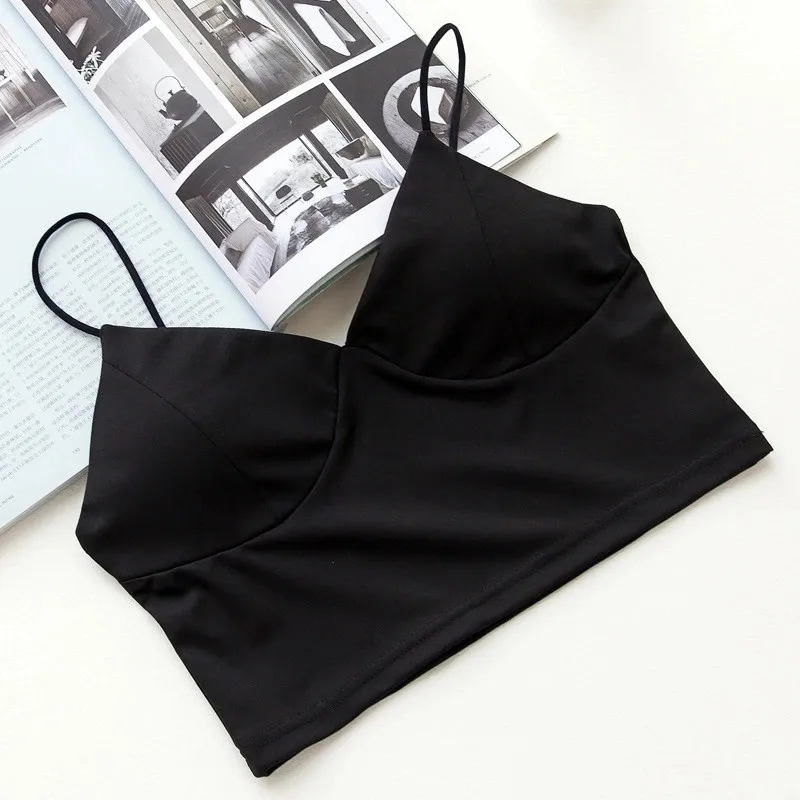 Женская Сексуальная V кроп Топ Спагетти ремень Свободная безрукавка Feminino цельная