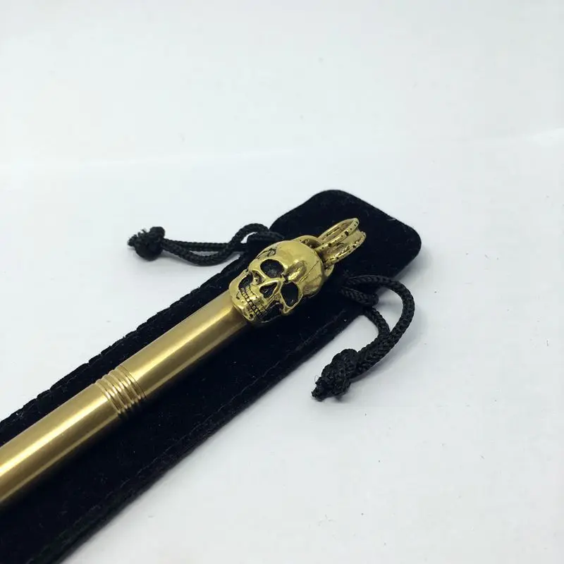 

Handmade Skeleton Cap Brass Signature Pen Solid Portable Pocket Copper Gel Pen Tactical Pen Self Defense EDC Writing Tool