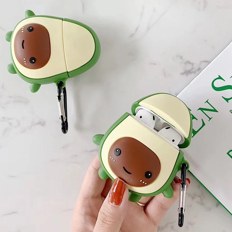 Чехол для наушников Avocado для Apple Airpods с милым 3D мультяшным авокадо, беспроводная bluetooth-гарнитура, силиконовый чехол с крючком