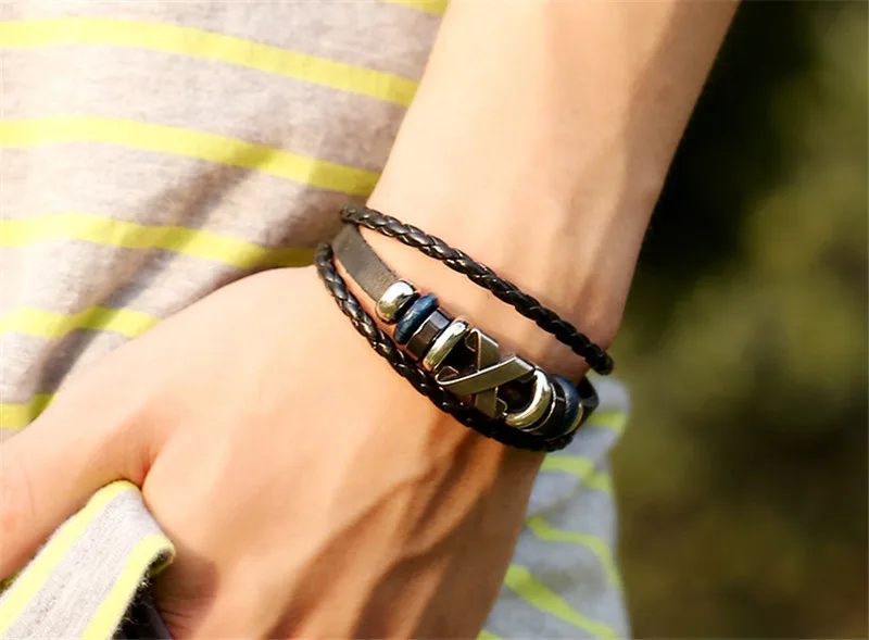 2016 мужские плетеные браслеты с крестиком ювелирные изделия ручной работы из