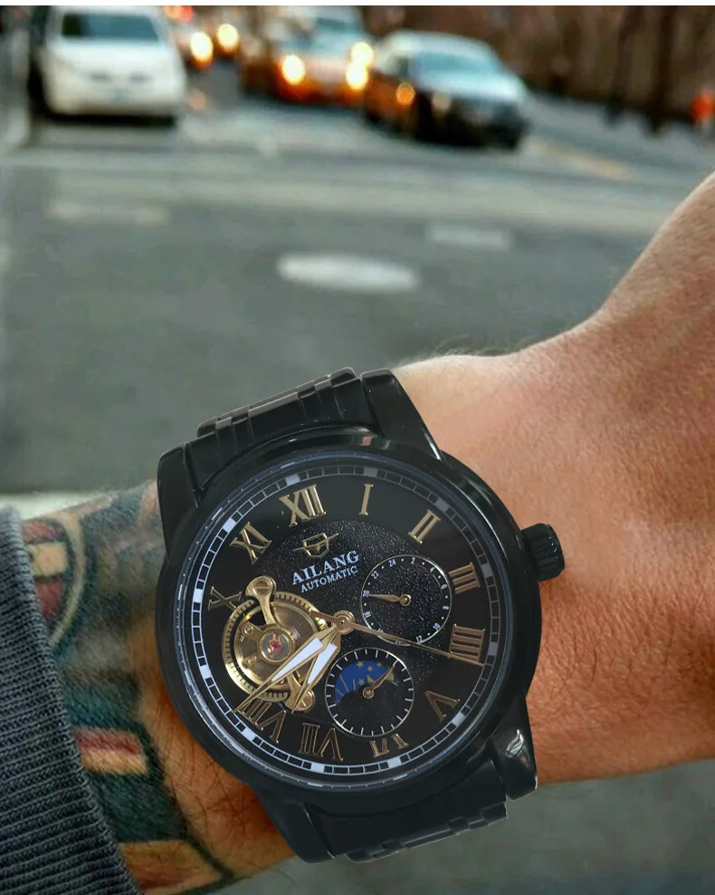 AILANG деловые часы Мужские автоматические светящиеся часы мужские Tourbillon водонепроницаемые механические часы Топ бренд relogio masculino