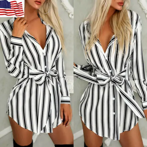 Женская длинная туника в полоску льняное летнее Повседневное платье рубашка