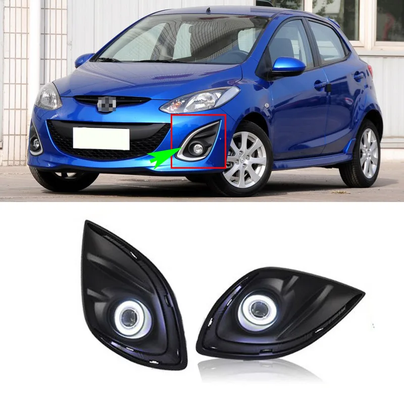 Ownsun COB Angel Eye Rings Projector Lens Halogen Lamp Source Black Fog Lights Bumper Cover For Mazda 2 Mazda2 2012 | Автомобили и