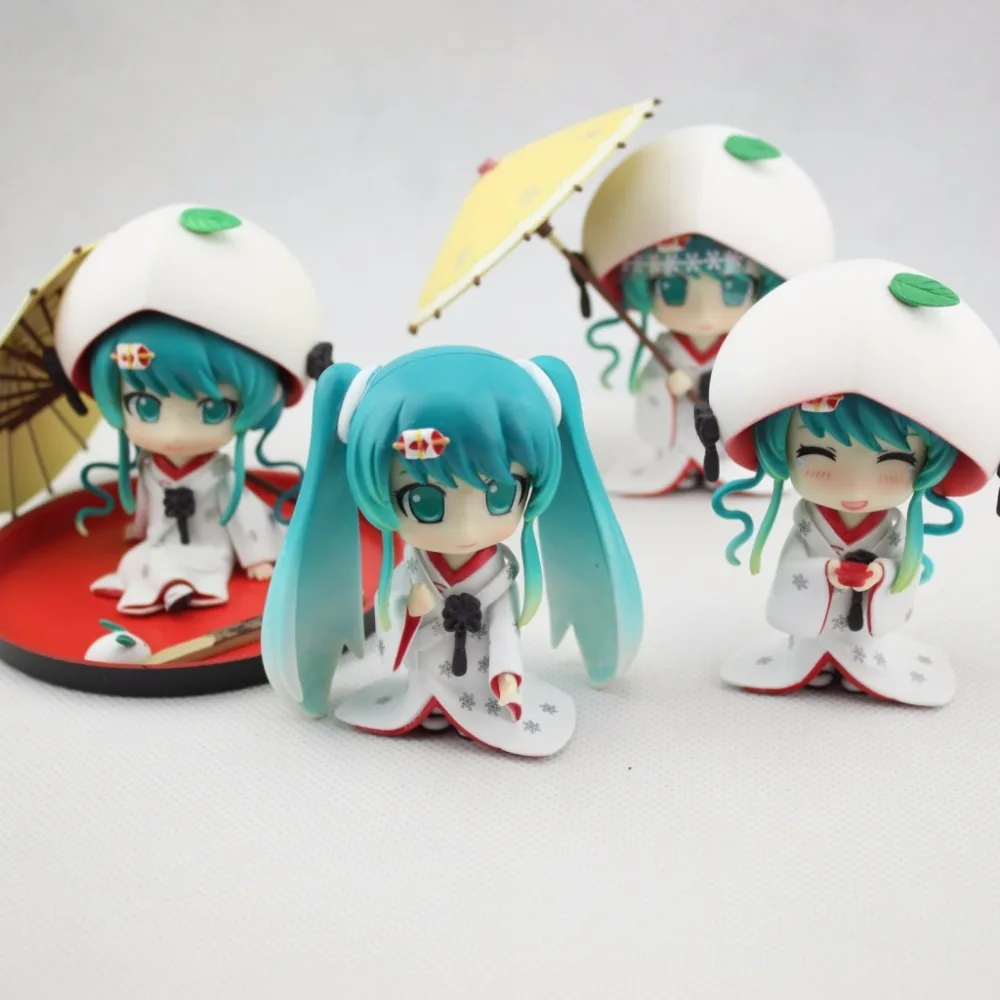 Аниме Рисунок 10 см 4 шт./компл. Hatsune Miku Снежная Мику клубника белое кимоно Ver. ПВХ