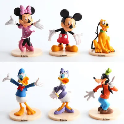 6Pcs Lot Дисней-игрушки 6 шт./компл. 7-9 см Микки Маус пластиковые игрушечные фигурки Дейзи Дональд Дак Гуфи Минни домашнее украшение модель детские подарки - Цвет: 6Pcs Lot