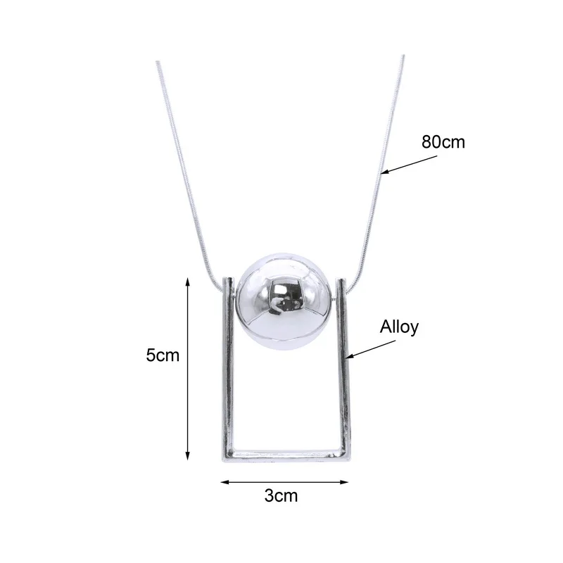 

F.J4Z Simple Alloy Geometric Pendants Necklaces for Women Long Snake Chain Silver Color Ball Necklace Winter Collier Wholesale