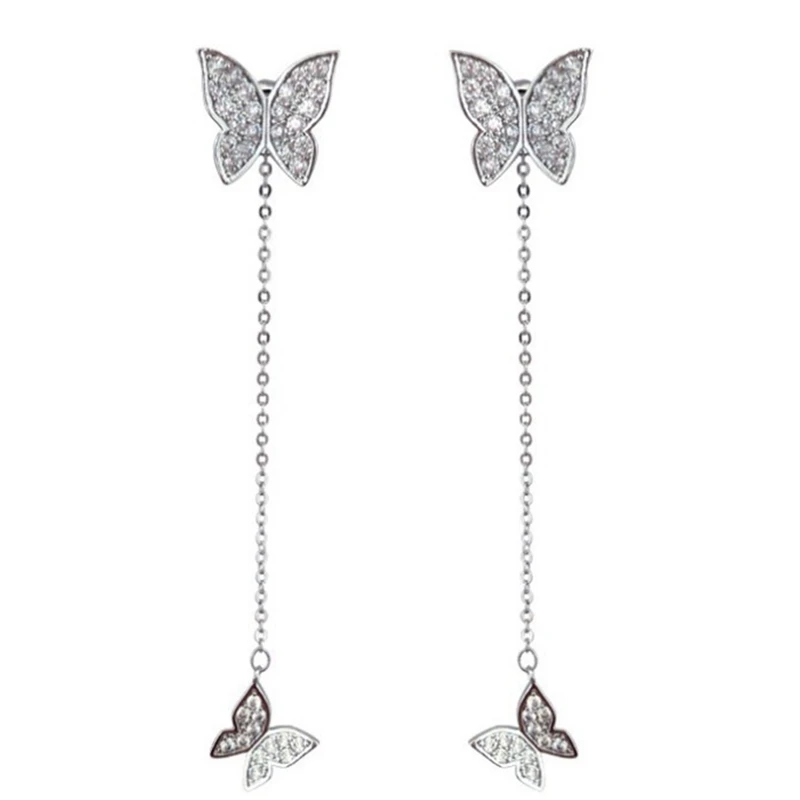 Модные Серьги серебряного цвета для женщин сверкающие серьги с бабочками и