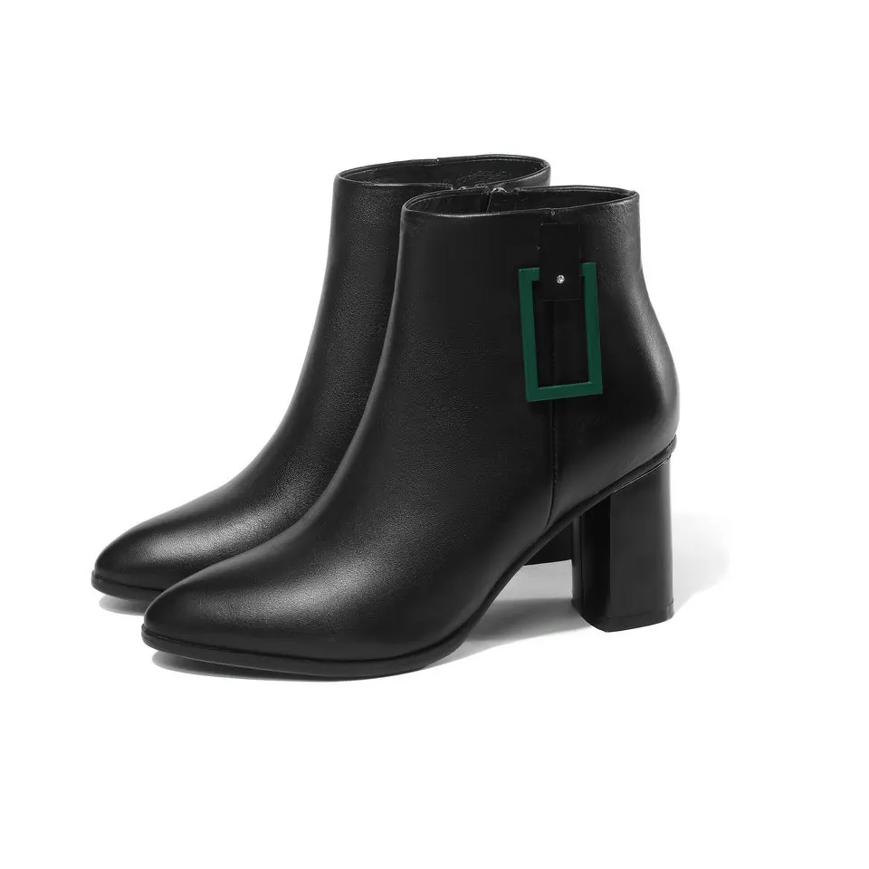 VINLLE/женские ботильоны из коровьей кожи на высоком квадратном каблуке зимняя