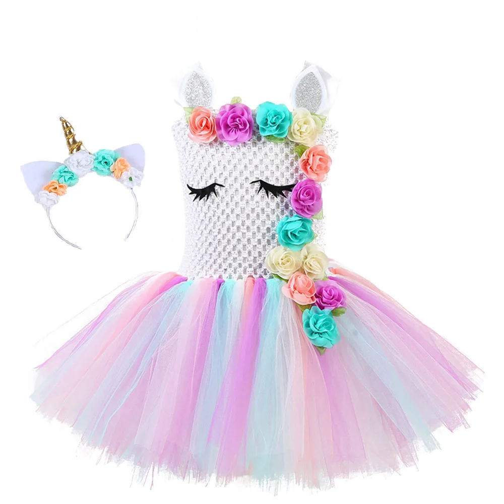 Unicorn Dress Set Пастельная одежда; платье-пачка до колена с цветочным рисунком и единорогом для девочек; Радужное платье принцессы без рукавов; платье с рисунком Пони для маленьких детей; Vestido 8 - Цвет: Unicorn Dress Set