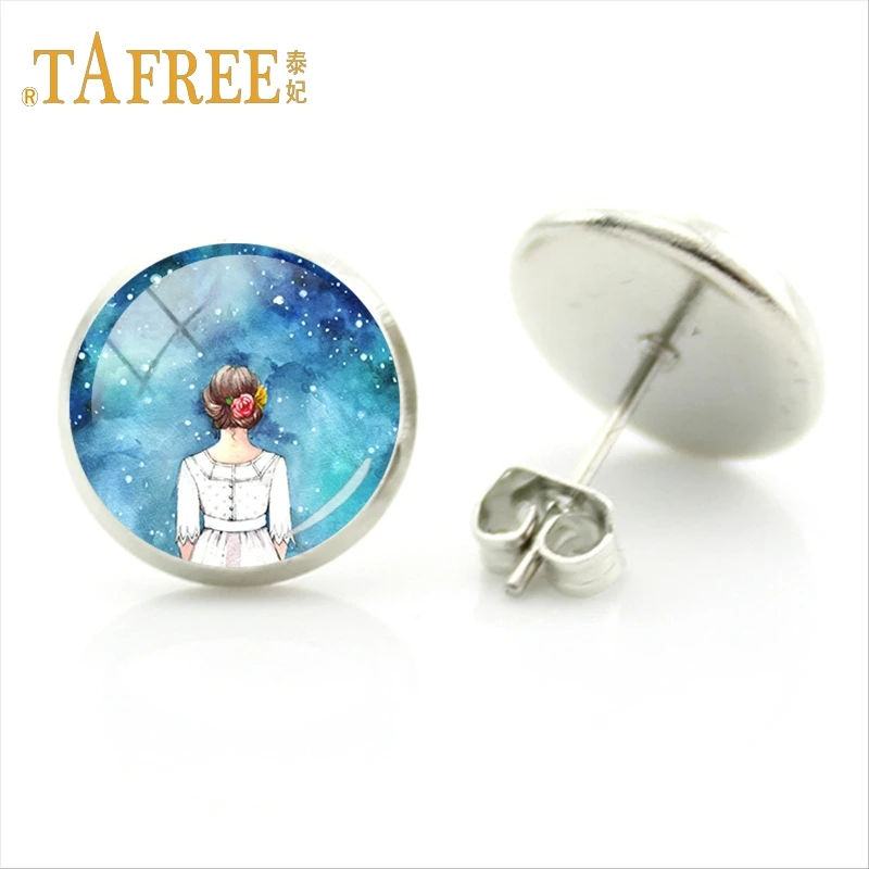 Женские серьги гвоздики с рисунком TAFREE изысканные Винтажные ювелирные изделия