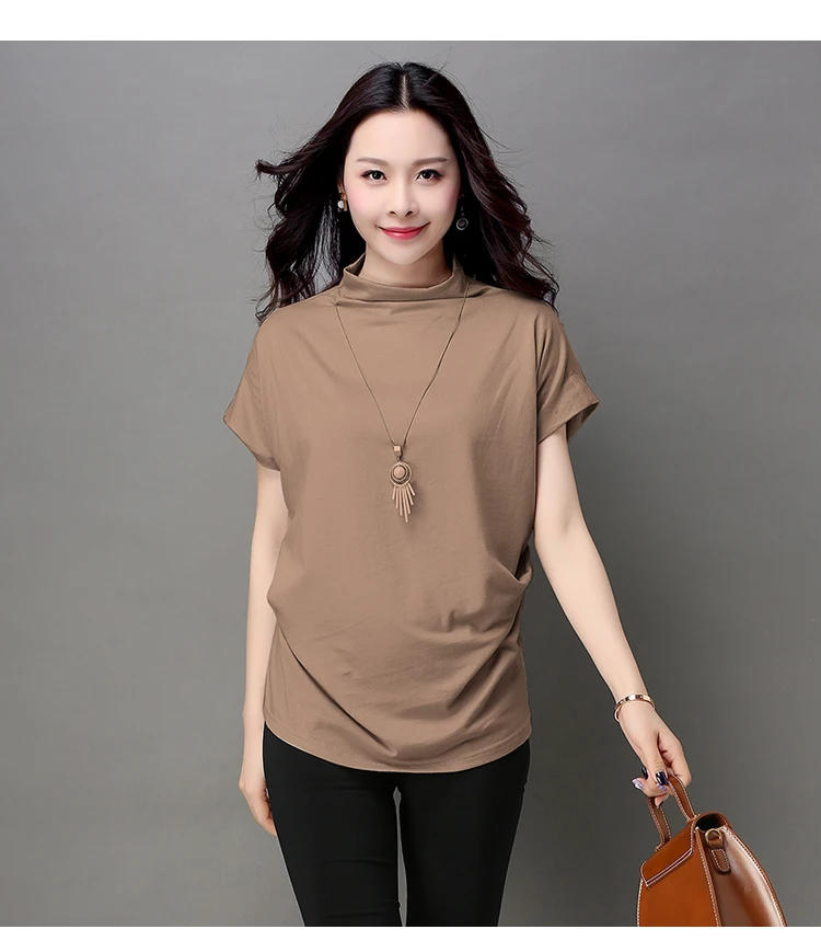 Blusas y Camisas Mujer, женские летние модные топы с высоким воротом и рукавами летучая мышь, женские повседневные блузки из хлопка, свободные женские рубашки
