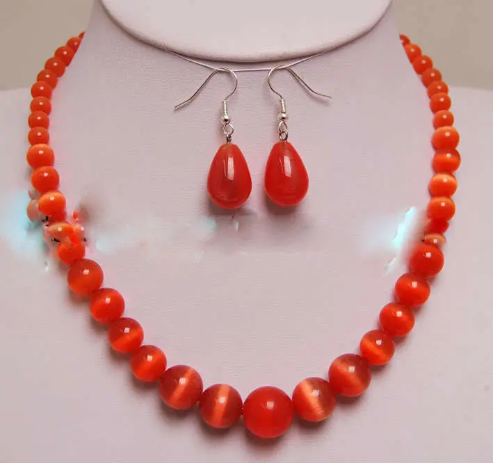 Женский комплект из ожерелья и серёг с красным мексиканским опалом 6-14 мм