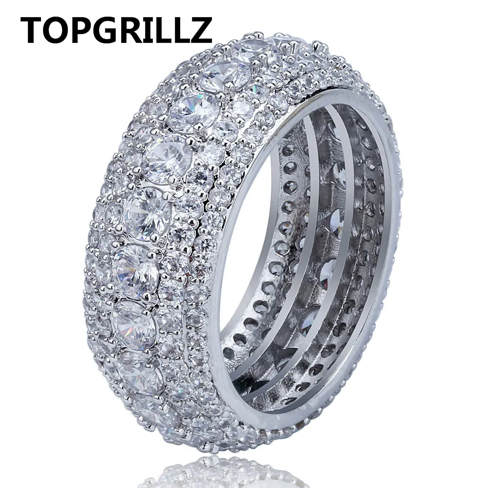 Silver TOPGRILLZ хип-хоп, мужское кольцо с кубическим цирконием, 10 мм, золотое, серебряное, цвет CZ, ювелирные изделия, кольца, подарки - Цвет основного камня: Silver