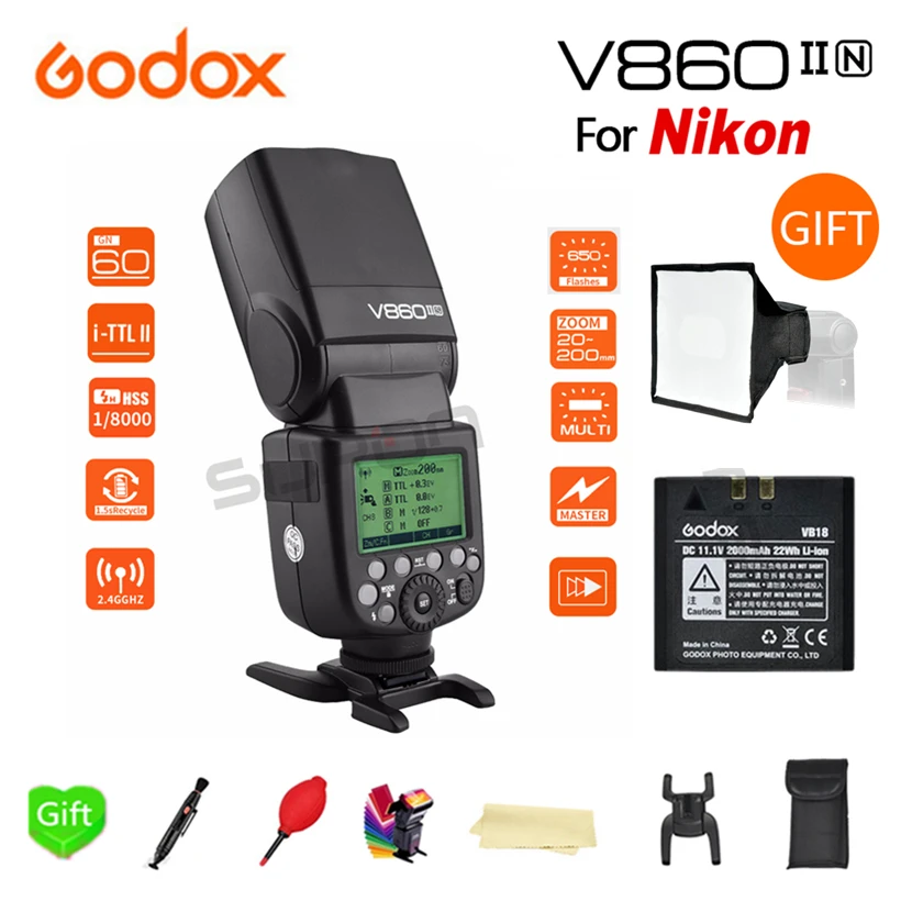 Paypal Accpect Godox V860II N I TTL GN60 2 4G Высокоскоростная синхронизация 1/8000s литий ионный