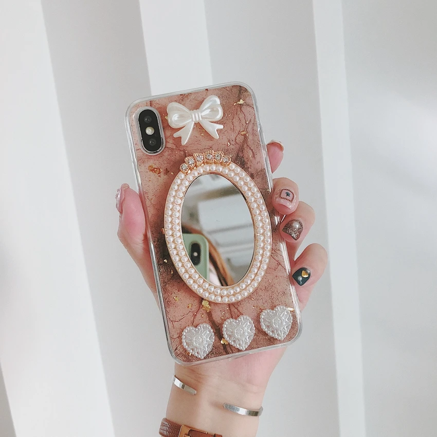 Роскошный зеркальный чехол с бриллиантами для макияжа iphone 7plus 8 6S plus X XR XS MAX из
