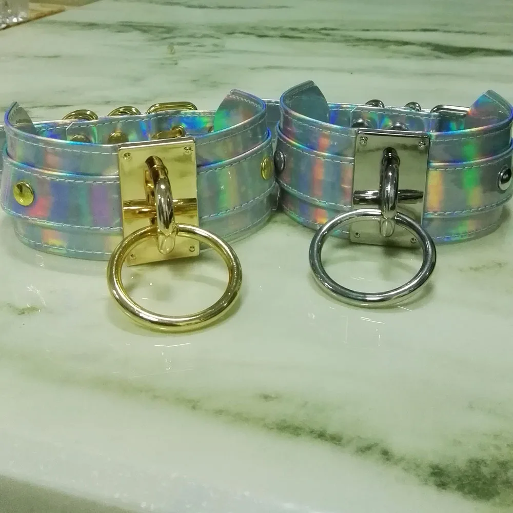 Большой лазерный голографический ошейник ручной работы для косплея золотистого