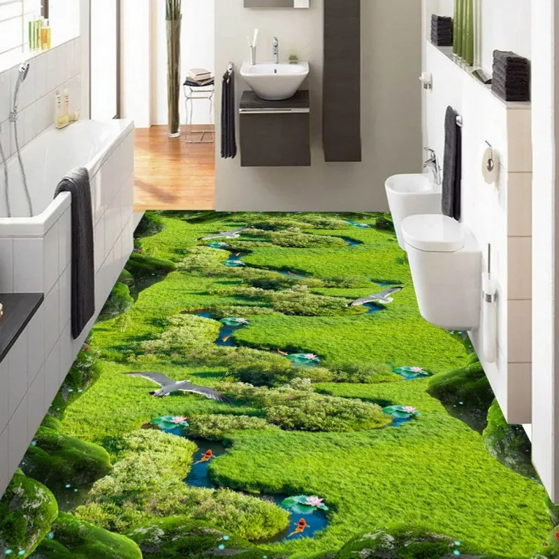 3D стерео полы лужайка Брук лотоса ковры на заказ Ванная комната Кухня дорожки пол обои росписи