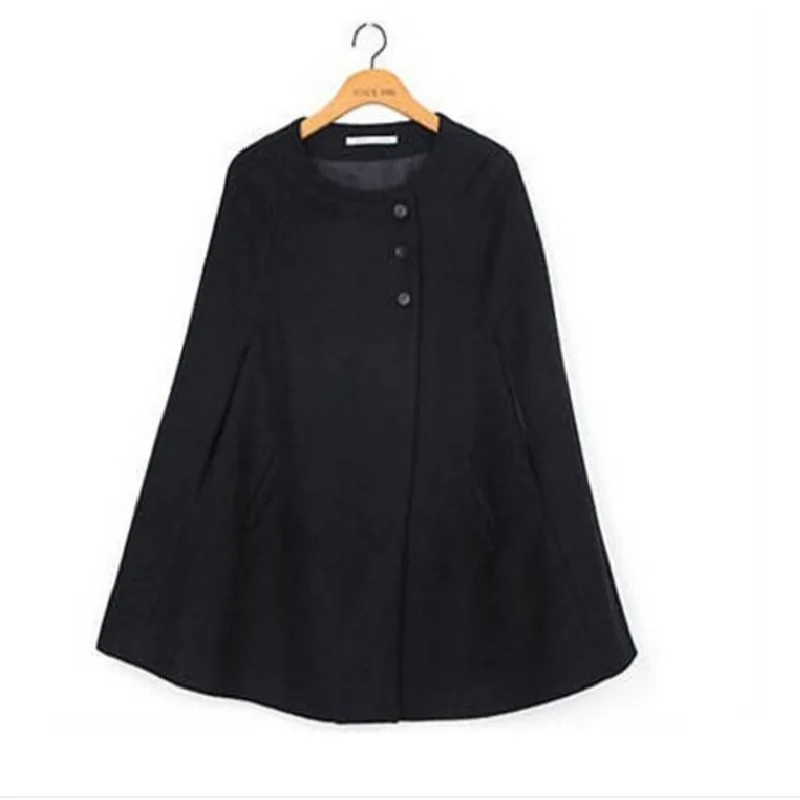 Женское пальто с круглым вырезом однотонное повседневное свободное шерстяное