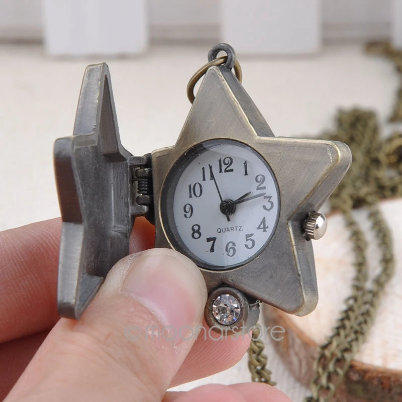 Цельнокроеное платье Винтаж Мода Lucky Star карманные часы бронзовые цепи Цепочки и