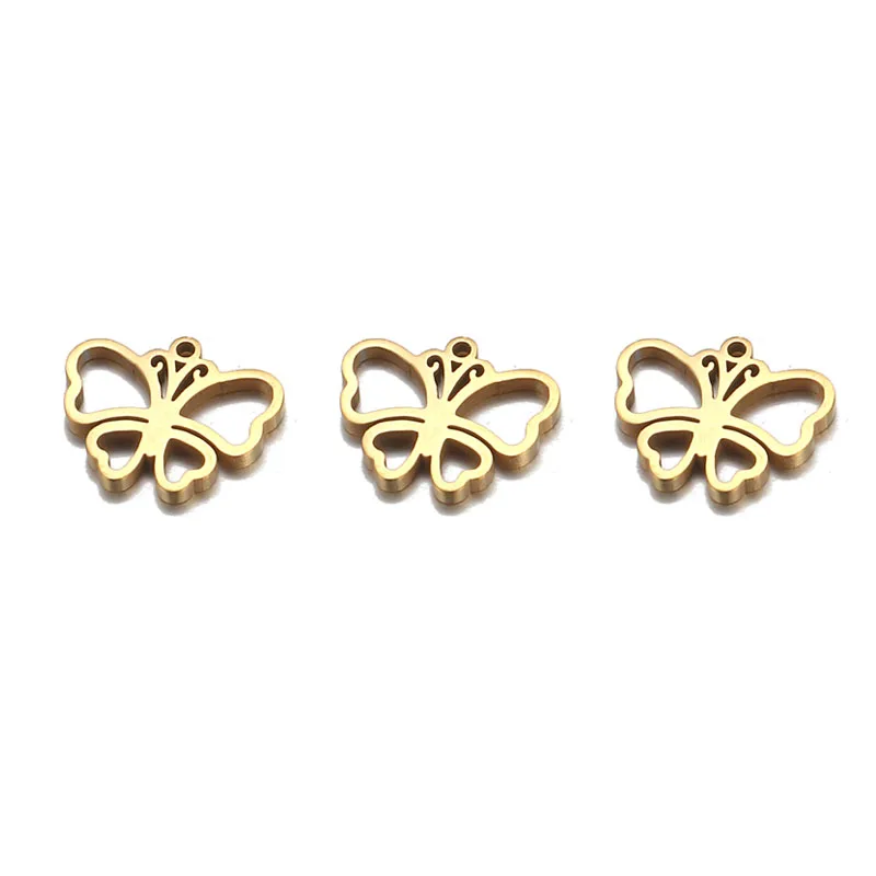 Gold Butterfly 102 10 шт. милые маленькие шармы из нержавеющей стали в форме листа звезды, круглые подвески в виде сердца для изготовления ювелирных изделий, круглые шармы, подвески, аксессуары - Окраска металла: Gold Butterfly 102