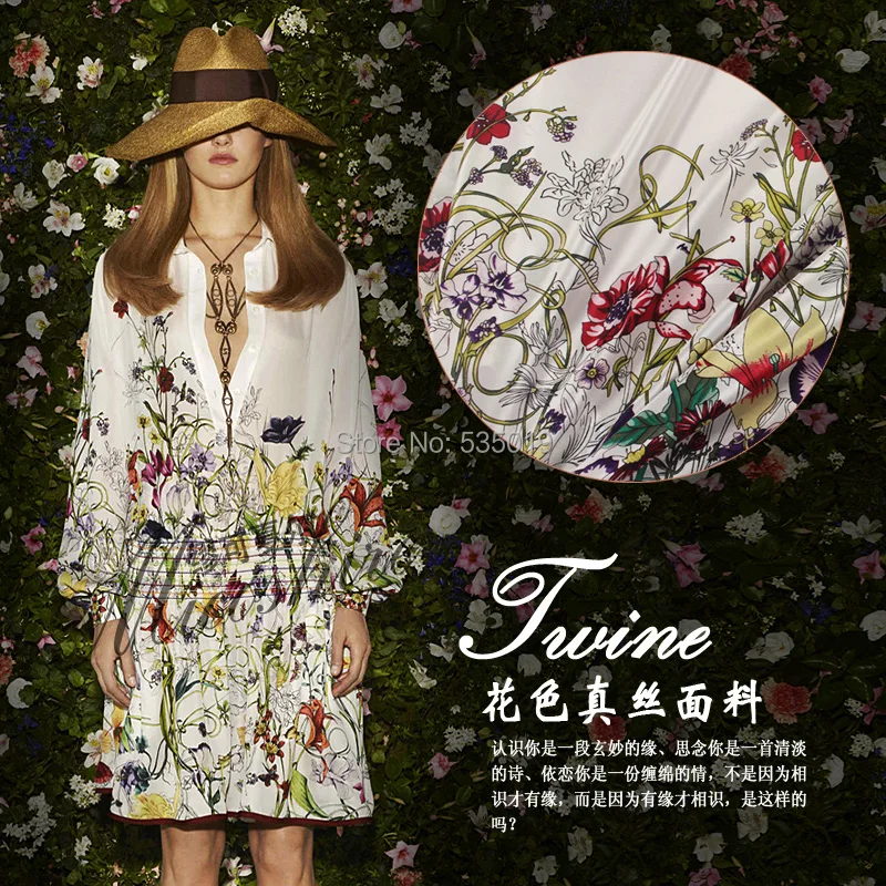 2018 шелк крепдешин белый ткань цельнокроеное платье рубашка shenp 100% тутового