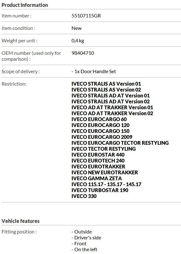 Дверная ручка грузовик 98404710 с 2 ключами черный левый для Iveco евро карго звезда бренд