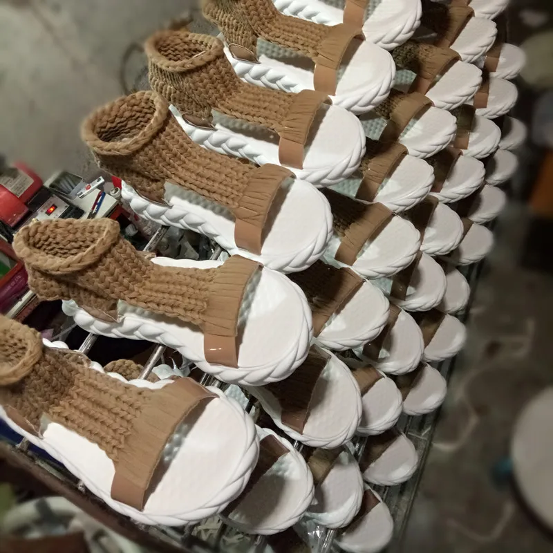 Comfortable Casual Wool Women's Summer Sandals New Arrival Knit Platform Shoes Candy Color Wedge Sandalias