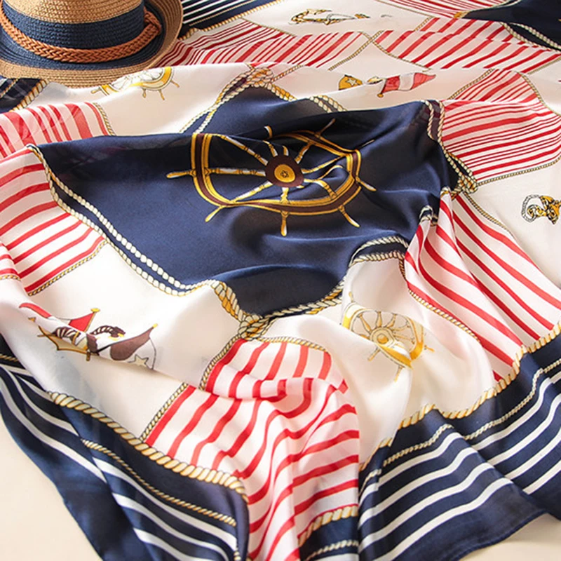 RUNMEIFA Новая модная шаль из искусственного шелка для женщин руль якорь шарф