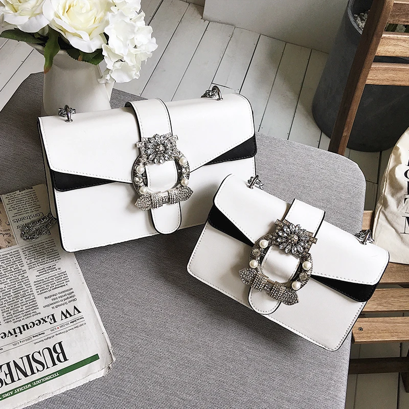 Женские брендовые дизайнерские кожаные сумки через плечо Стразы 2017 маленькая