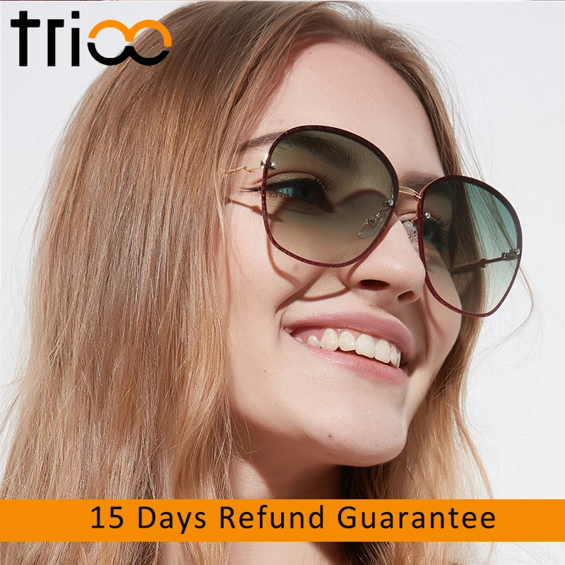 Trioo высокой моды Chic зеленый Для женщин солнцезащитные очки негабаритных большой кадр солнцезащитные очки женский Ясно Цвет объектив Lunette Gafas de sol
