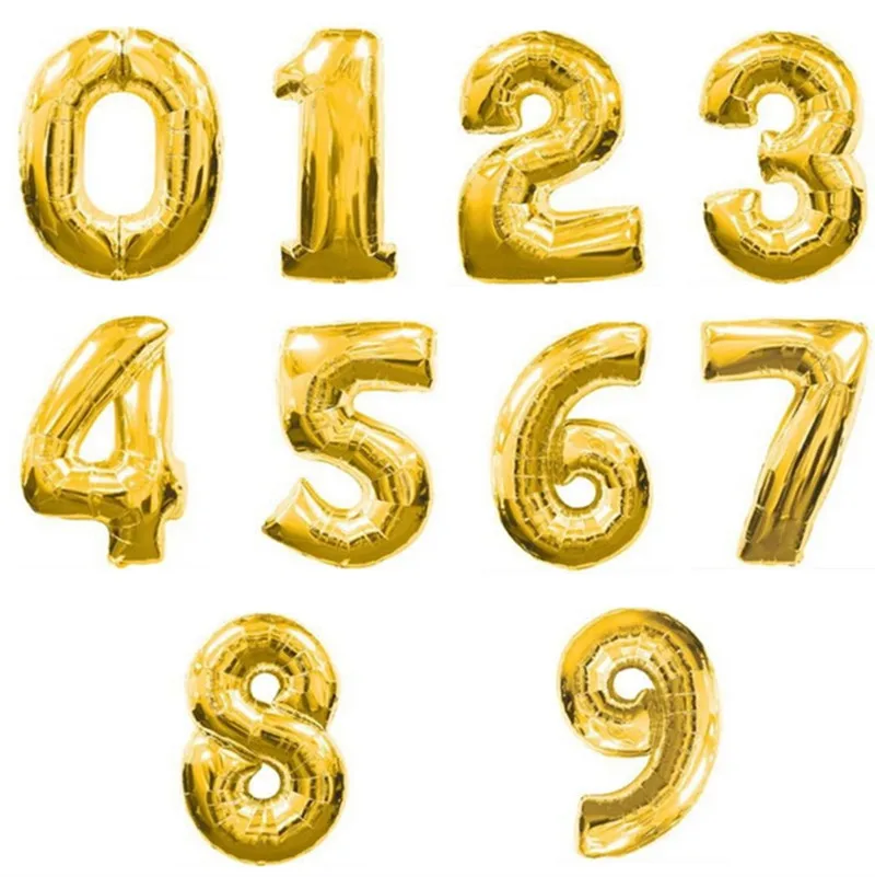 16 дюймов цвета: золотистый серебристый номер Фольга Воздушные шары цифра
