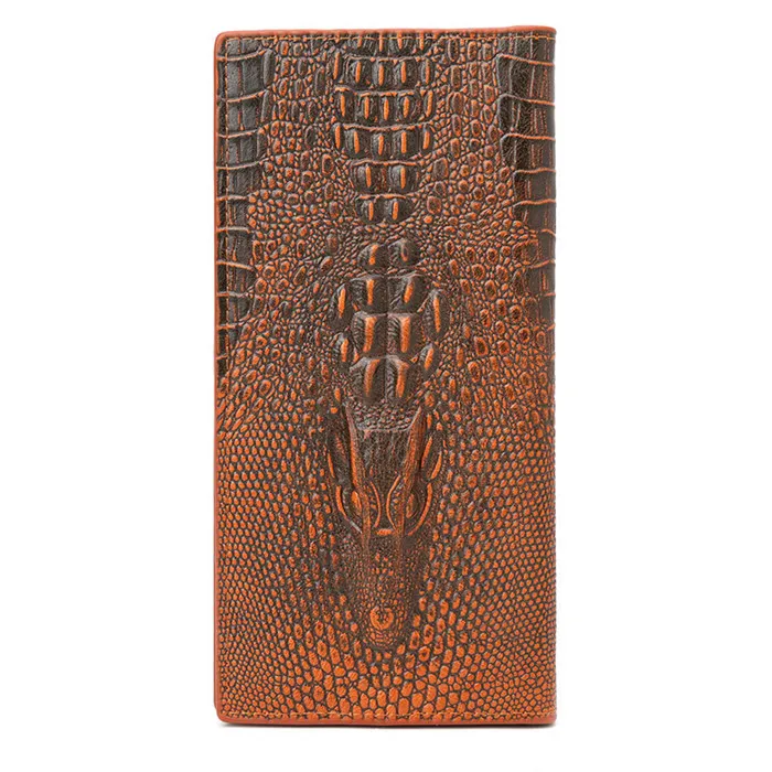 Light coffee THINKTHENDO, новинка, мужской 3D кошелек из кожи аллигатора, двойной держатель для карт, кошелек, чехол, длинный клатч, мужской кошелек, люксовый бренд, 3 цвета - Цвет: Light coffee