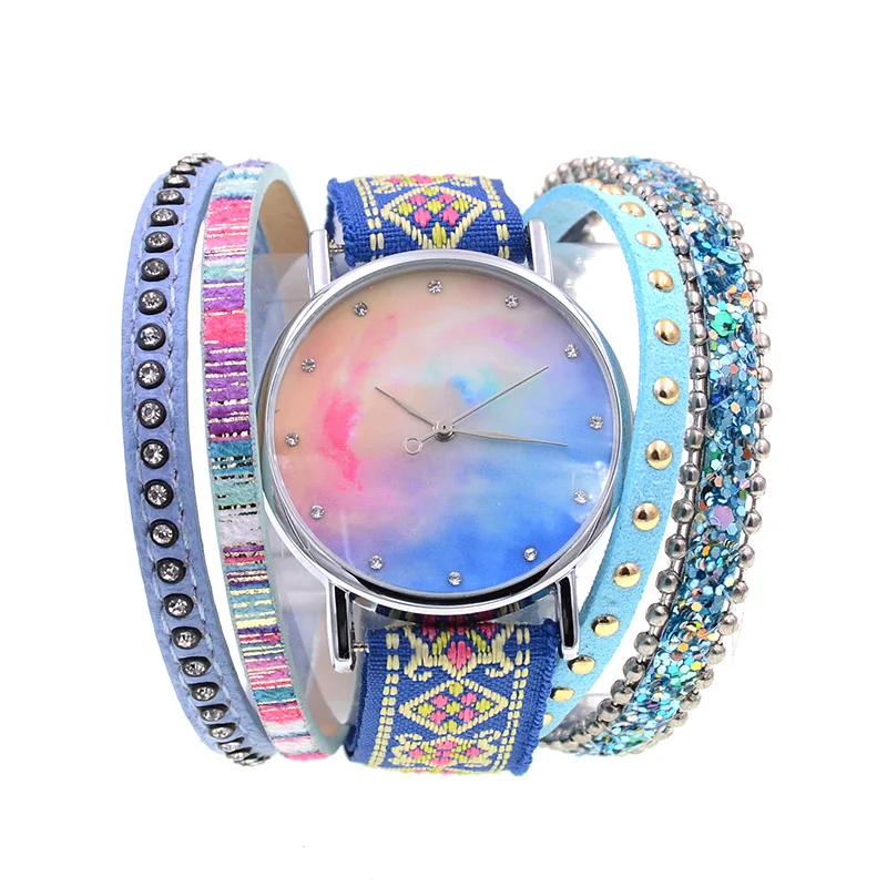 WELLMORE женские часы кожаный браслет модные и повседневные красочные Туманность
