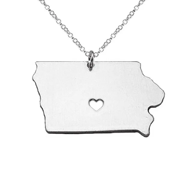 

New Iowa Map Necklace Gold Silver Color Stainless Steel Iowa Map Pendant Necklace Map Memorial Jewellery