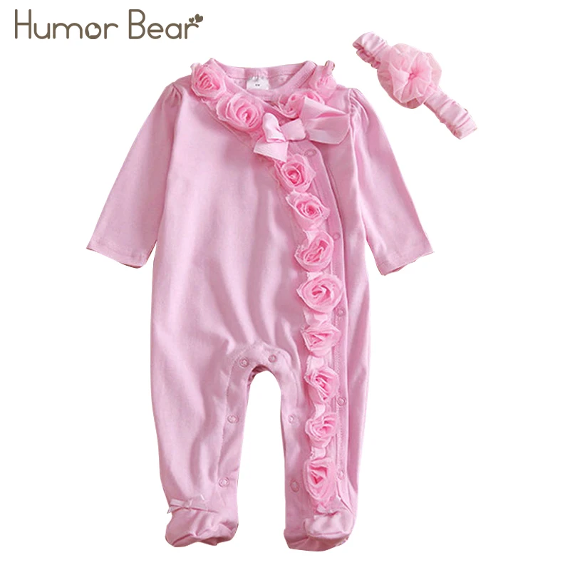 Humor Bear/новая одежда для маленьких девочек Комбинезон с бантом/цветами, комплект одежды, комбинезон и повязка на голову, 2 предмета, милый детский комбинезон cirls Rompers