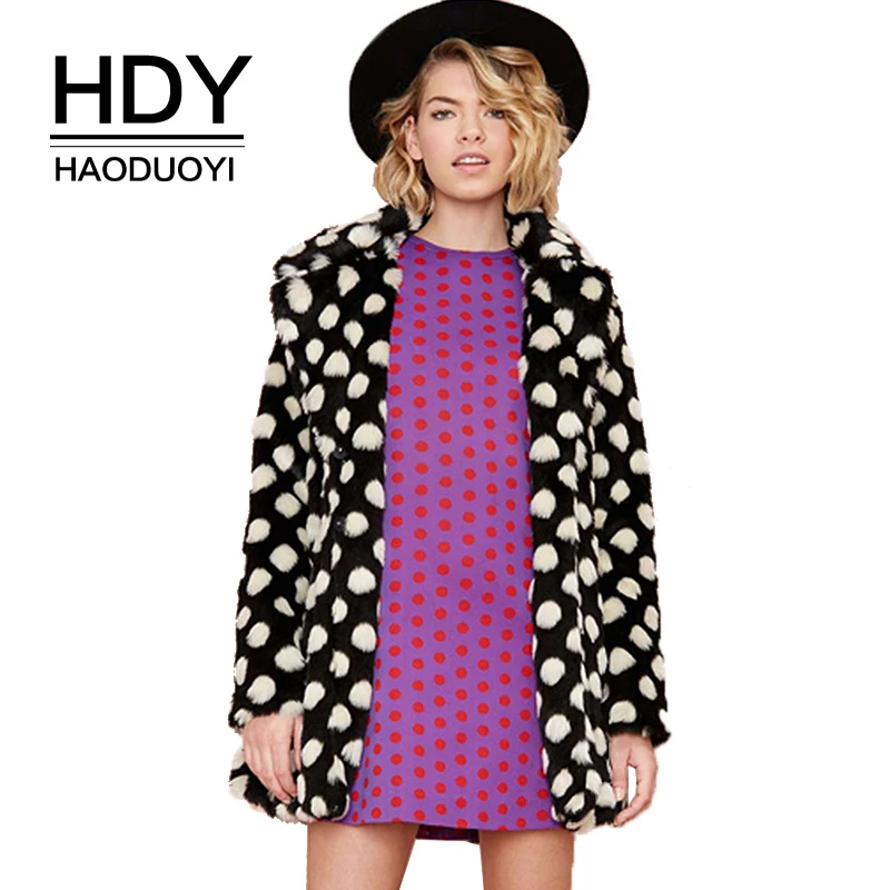 Женские шубы HDY Haoduoyi черные из искусственного меха с отложным воротником и