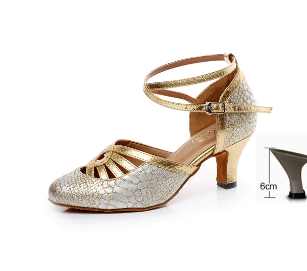 Gold Heel 60mm Женские бальные Туфли для латинских танцев Pu кожаные женские социальных вечерние Танго Обувь для танцев каблук 6 см Salsa сандалии мягкая подошва 1667 - Цвет: Gold Heel 60mm