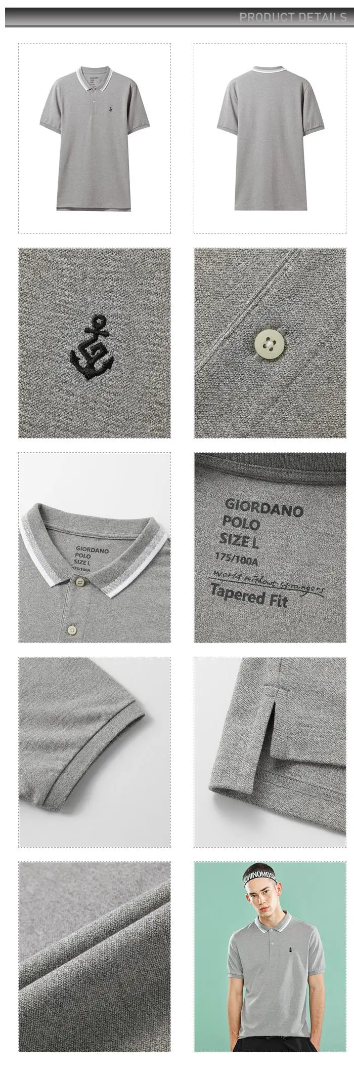 Giordano футболка Polo slim fit с короткими рукавами, с вышивкой якоря на груди, имеет несколько цветовых решений, а так же размеров